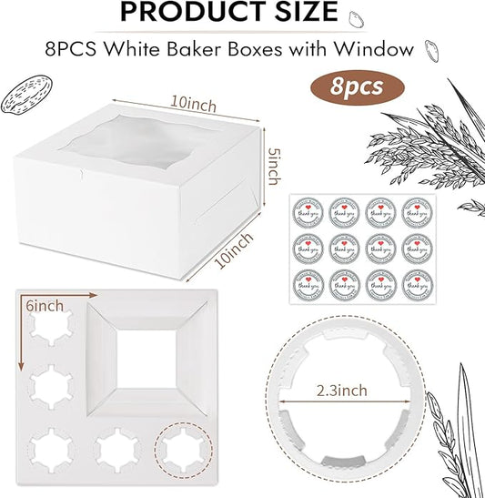 JCD 8 Packs 1+5 Cupcake Box Combo with Clear Window,1 small Cake and 5 Cupcakes Box with insert and Stickers, for Family Birthday Party Mother's day (1+5/8pcs)