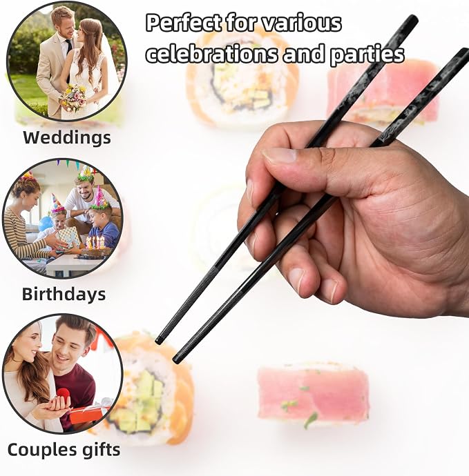 Reusable Metal Chopstick, Non-Slip Grip, Dishwasher Safe, Japanese & Korean Style, 2 Pairs Stainless Steel Chopsticks Gift Set for Cooking, Dining & Travel 18/10(9")