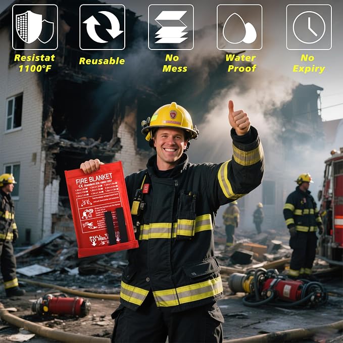 Smilco Fire Blanket - 40" x 40" Fiberglass Emergency Fire Blanket for Home and Kitchen, Bedroom, Camping, Grill, Fireplace, Easy,Safe for Young Adults and Seniors
