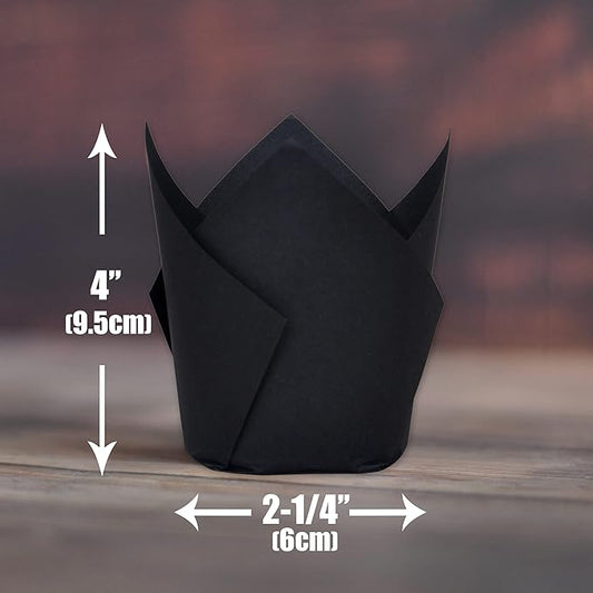 Black color Large size Tulip Baking Cups 2-1/4"(Base diameter) x 4"(Wall height) Parchment paper baking cupcake Muffin liners, Case of 130 pcs