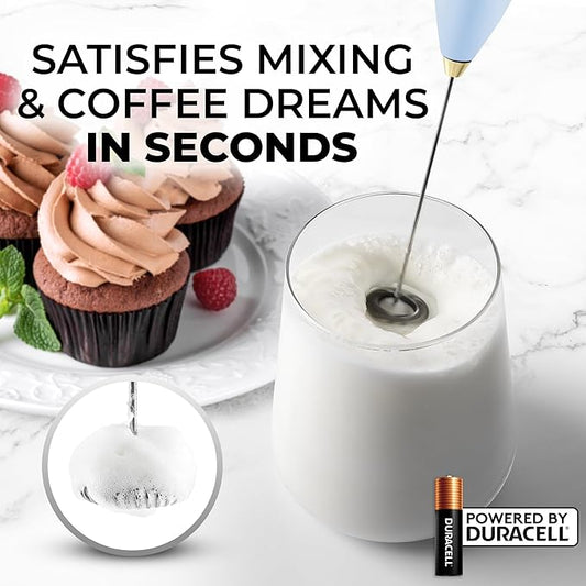 Zulay Kitchen Powerful Milk Frother Wand With 4 AA Duracell Batteries - Ultra Fast Handheld Drink Mixer - Electric Whisk Foam Maker for Coffee, Lattes, Cappuccino, Matcha, Hot Chocolate & Creamer