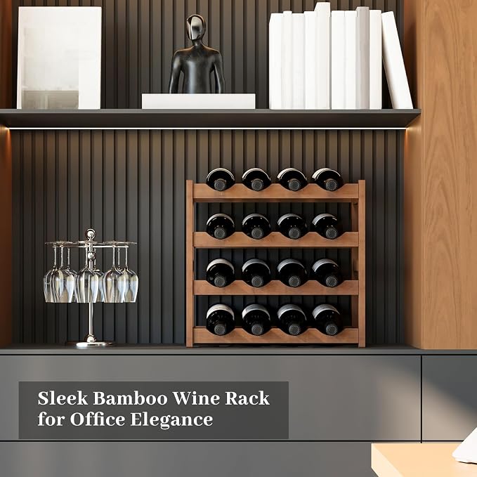 Wine Rack,Bamboo Wine Storage Cabinet Shelf,Countertop Wine Shelf- Freestanding Wine Holder for Kitchen & Pantry (Brown, 4-Tier)