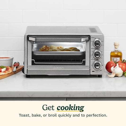 Cuisinart Custom Classic Toaster Oven Broiler, 1800 Watt Countertop Toaster Oven to Bake, Broil, and Toast, Non-Stick Interior, Consistent Toast Control, Brushed Stainless Steel/Black, TOB-40N