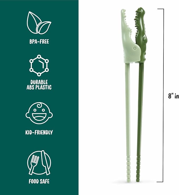Genuine Fred MUNCHTIME Crocodile Chopsticks - Picky Eater Solutions - Beginner Kids Reusable Chopsticks - Animated, Interactive Animal Design