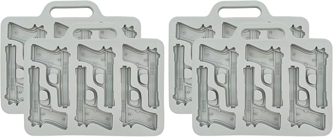 Handgun Ice Cube Tray, 4 Pack - Fairly Odd Novelties - Fun Gun Military Novelty Mold White Elephant Gift