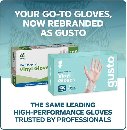GUSTO Disposable Plastic Vinyl Gloves | Bulk Case, Latex-Free, Powder-Free, Food Safe, Comfortable Flexible Fit, Durable, Clear, Cooking, Meal Prep & Cleaning