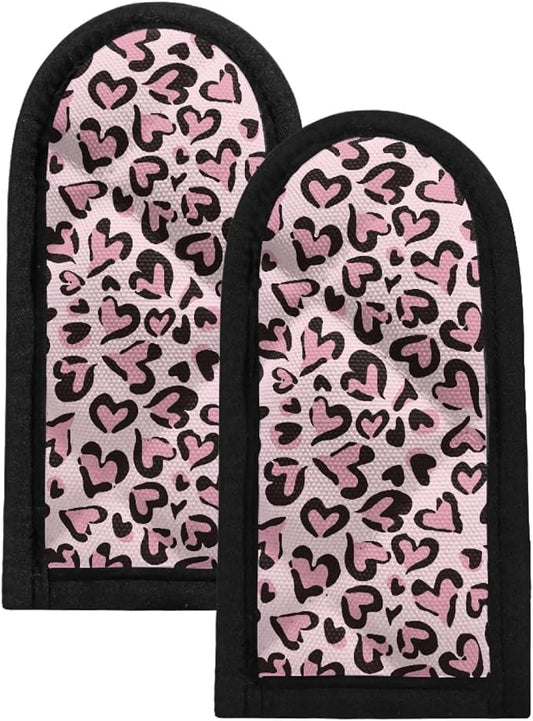 Coldinair Love Pink Leopard Print Cast Iron Skillet Handle Cover Set of 2,Heat Resistant Pan and Pots Holder Sleeve Handle Covers for Kitchen Cooking Baking