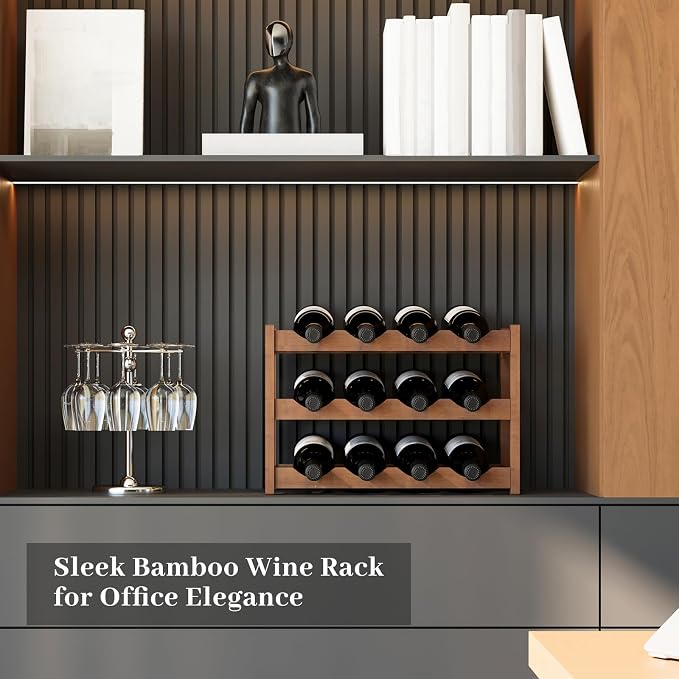 Wine Rack,Bamboo Wine Storage Cabinet Shelf,Countertop Wine Shelf- Freestanding Wine Holder for Kitchen & Pantry (Brown, 3-Tier)