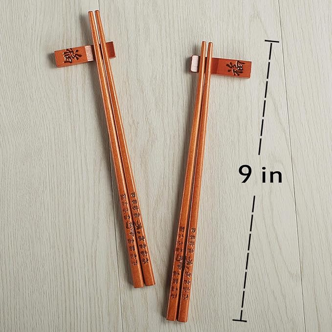 Chopstick Reusable Chinese FU/Fortune Chopsticks with Holder and Carrying Bag Chinese Traditional Stylish Gift Set(2 Pairs)