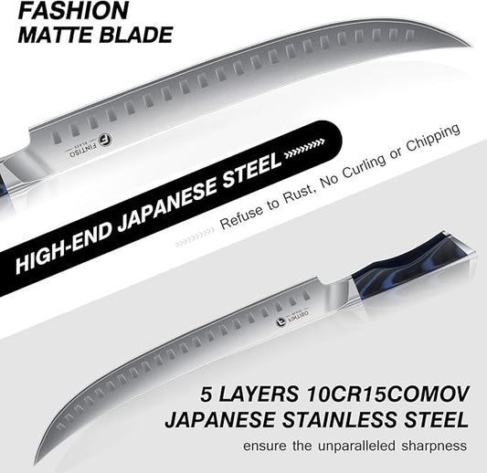 Carving Knife,11.6 Inch Brisket Slicing Knife, Japanese High Carbon Steel Butcher Knives with VG10 Steel Core & G10 Handle, Full Tang Ultra Sharp Meat Cleaver for BBQ, Turkey, Roast, Brisket