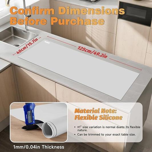 49.2" x 15.7" Large Silicone Mat for Kitchen Counter Protector, Cuttable | Silicon Countertop Protector Mat Heat Resistant Mats for Countertop, Cut to Fit Placemat Ship Roll by Foepoge, Gray