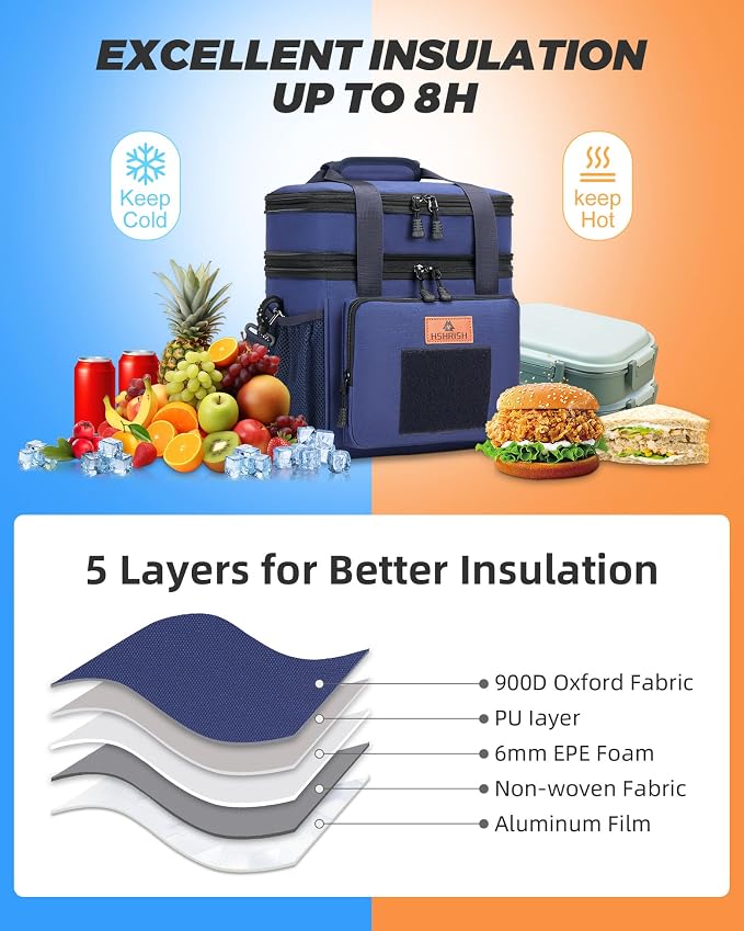 HSHRISH Expandable Large Tactical Lunch Box for Adults, Durable Insulated Lunch Bag with Lots of Storage Space, Cooler Bag for Men Women Work Outdoor Picnic Trip, 16 L, Black