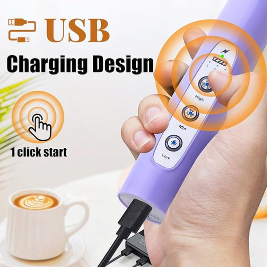 Nahida Rechargeable Milk Frother Wand for Coffee Include Stand - Light Purple