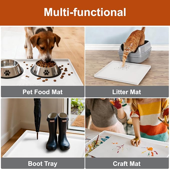 ukeetap 22" x 19" Extra Thick Silicone Mat Waterproof with Raised Edge, Under Sink Mat for Kitchen & Bathroom, Kitchen Cabinet Liner, Multi-Purpose for Storage & Protection, White