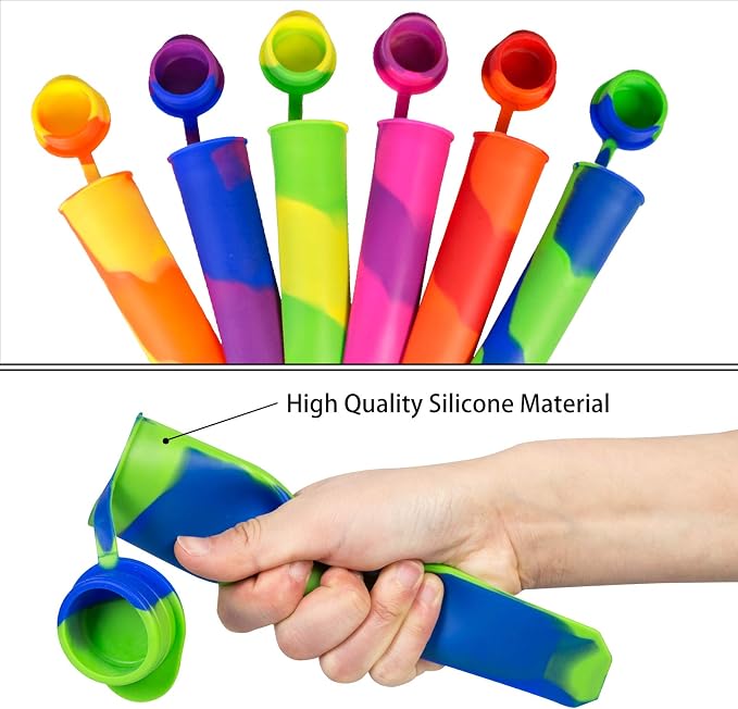 Ozera 6 Pack Silicone Popsicles Molds, Multicolor Baby Popsicle Ice Pop Molds, Reusable DIY Frozen Popsicles Maker for Kids with Lid