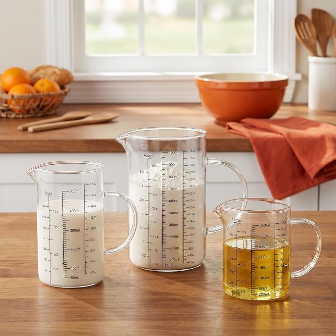 Graduated Glass Measuring Cup With Handle 1000ML (32Oz, 4Cups) | High Borosilicate Liquid Measuring Cup for Baking Cooking Kitchen V-Shaped Spout Glass Measuring Beaker Easy To Read