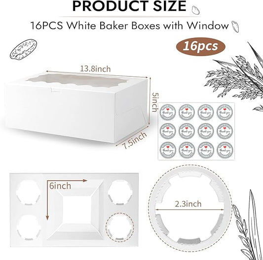 JCD 16 Pcs Bento Cake and Cupcake Box Combo Bento Box with Clear Window 5 Holes Fit 4 Cupcakes and 1 Mini Cake for Bakery Baking Supplies(1+4/16Pcs)