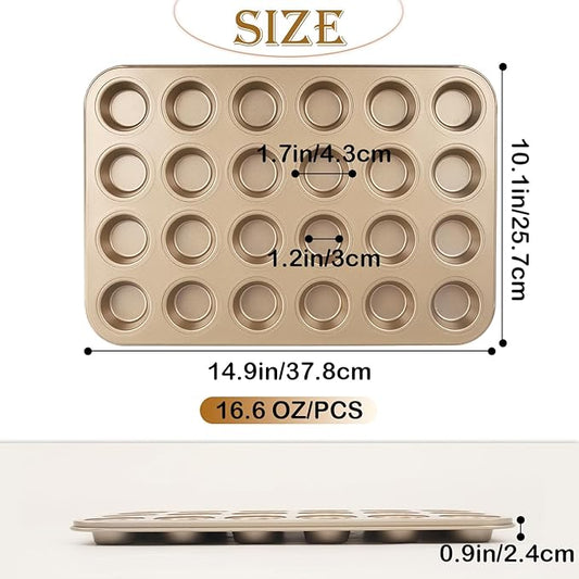 Nsmykhg 24-Cup Nonstick Mini Cupcake & Muffin Pans - Carbon Steel Baking Pans, 3 Pack, Durable Muffin Tin, Easy to Clean, Perfect for Baking Cupcakes & Mini Muffins, Oven Safe, BPA-Free