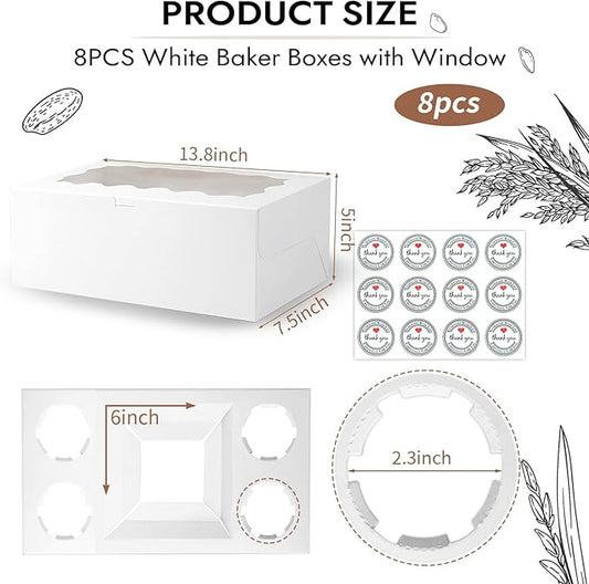 JCD 8pcs Cake Cupcake Combo Boxes with Clear Window and Cupcake Insert Fit 4 Cupcakes and 1 Mini Cake for Partry (1+4/8pcs)