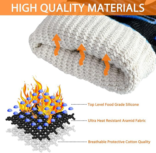 1472°F Extreme Heat Resistant Gloves for Grill BBQ, Oven Gloves for Cooking, Grilling, Baking, and Camping – Oven Mitts with Fingers for Kitchen, Smoker, Cast Iron, Fire Pit, Pizza, Fryer, Barbecue