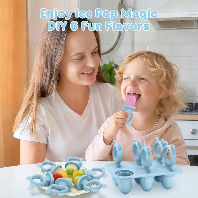 Silicone Baby Popsicle Molds with Sticks, Mini Popsicles Molds for Babies | Breastmilk Popsicle Molds for Teething Relief, Frozen Treats Maker Popsicle Maker Ice Pop Mold for Toddlers Kids(Blue)