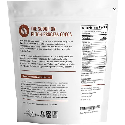 Dutch Processed Cocoa Powder (5 lb) Unsweetened, Extra Rich Cocoa Flavor, 22-24% Fat, Premium Culinary Grade, Non-GMO Sourced, Fair Trade Certified, Perfect Cocoa for Baking and Cooking