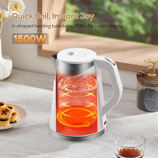 OLEGA 1.8L Electric Water Kettle: 1500W Electric Kettles for Boiling Water, BPA-Free Stainless Steel Electric Hot Water Kettle Auto Shut Off Water Boiler Tea Kettle Teapot for Tea Coffee, White