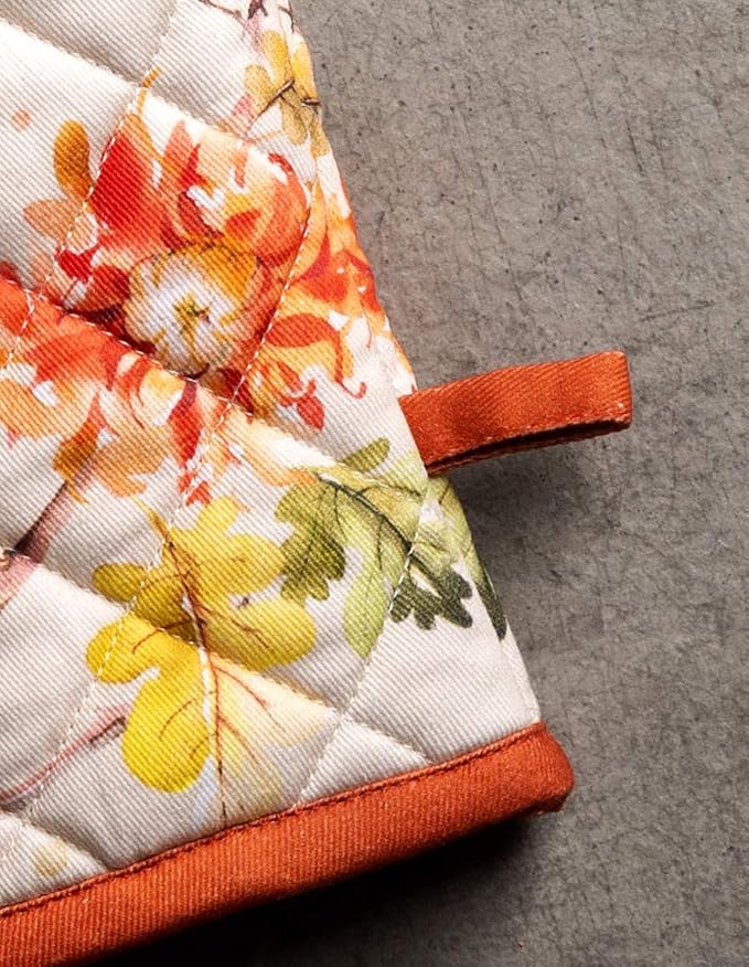Maison d'Hermine Oven Gloves 100% Cotton Oven Mitt (7" x 13", Pack of 1) | With Loop Heat Resistant BBQ Cooking Gloves Baking Kitchen Handling Hot Pans Thanksgiving Christmas - Kelim - Prairie