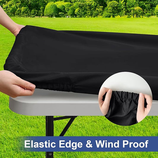 homing Rectangle Table Cloth Cover, Waterproof Polyester Elastic Fitted Tablecloth, Fits for 6 Foot Folding Tables, Washable Table Protector for Picnic, Camping, Outdoor (Black, 18" x 72")