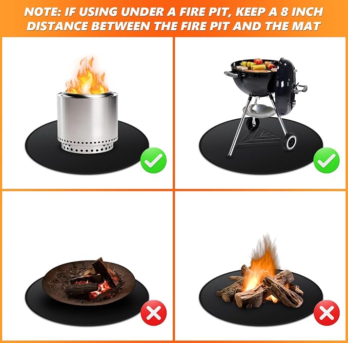 36" Fire Pit Mat for Solo Stove Bonfire, Double-Sided Fireproof Under Grill Mat Deck Patio Protector Pad, Round BBQ Mat for Solo Stove Accessories, Easy to Clean, Reusable (0.9mm)
