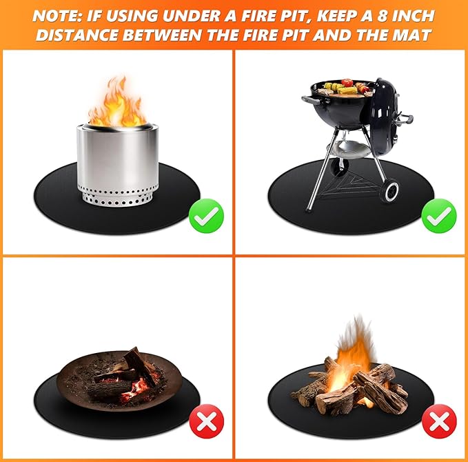 48" Fire Pit Mat for Solo Stove Bonfire, Double-Sided Fireproof Under Grill Mat Deck Patio Protector Pad, Round BBQ Mat for Solo Stove Accessories, Easy to Clean, Reusable (0.9mm)