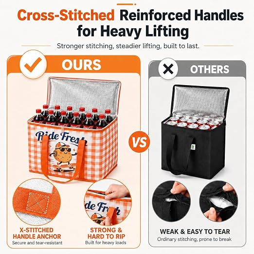 2Pk Insulated Reusable Grocery Bags, Collapsible Cooler Bag for Groceries, Heavy Duty Large Insulated Bag 16''x9''x13'',
