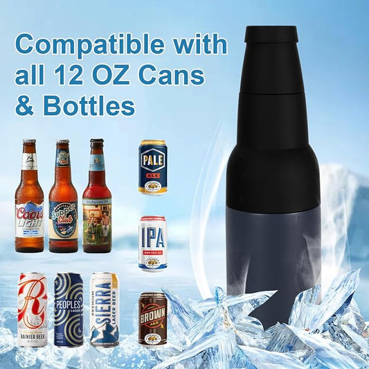 12oz Vacuum Insulated Can Holder with Double Walled Stainless Steel | Beer Soda Can Cooler with Beer Opener, 3 in 1 Beer Bottle Insulators Holder Ice Cold for Hours Beer Lovers - Navy Blue