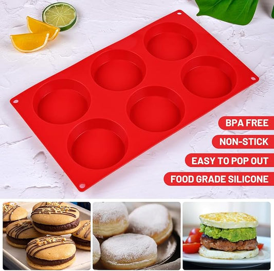 CAKETIME Muffin Top Pan, Silicone Molds for Breakfast Sandwiches, English Muffins, Whoopie Pies, Corn Bread, Egg Bites, Tarts - 2 Pack Red