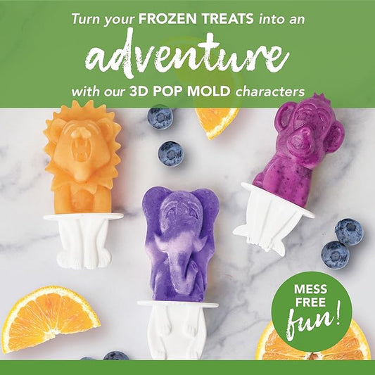 Tovolo Animal Popsicle Molds Zoo Crew Set of 4 Reusable Popsicle Molds with Sticks Bear Lion Monkey Elephant, BPA Free Silicone Pop Maker for Kids, Dishwasher Safe Animal Ice Molds for Frozen Treats