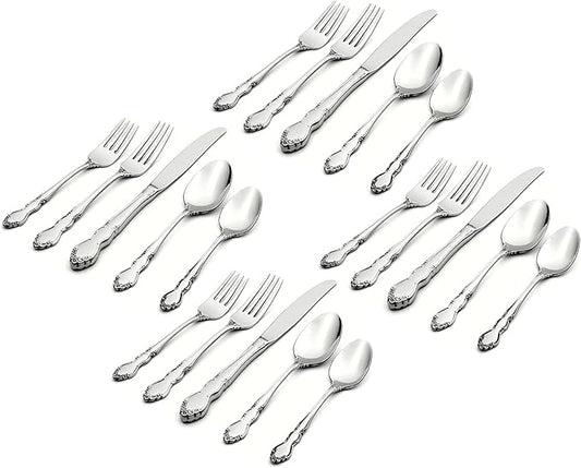 Oneida 2766020AL20 Dover 20-Piece Fine Flatware Set, Service For 4, Mirror Finish
