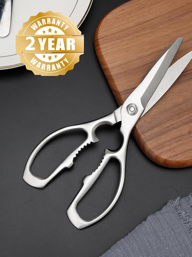 Kitchen Scissors, Forged Stainless Steel Shears for Meat and Vegetables | 3Cr14 one-piece blades with bottle opener, nutcracker and fish scaler; dishwasher safe