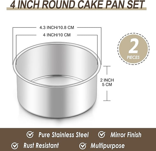 Homikit Mini Round Cake Pan Set of 2, 4 Inch Stainless Steel Small Baking Pans, 2” Deep Layer Smash Cake Tins, Oven & Dishwasher Safe,Non-Toxic & Healthy
