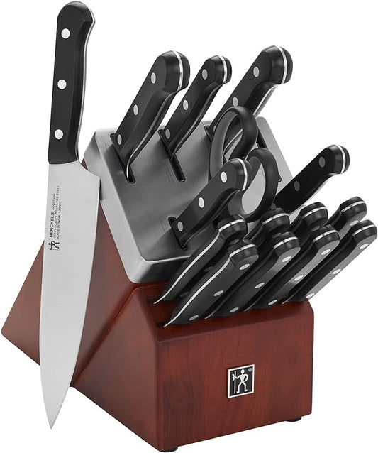 HENCKELS Razor-Sharp Solution 16-pc Self-Sharpening Knife Block Set - Walnut, German Engineered Informed by 100+ Years of Mastery
