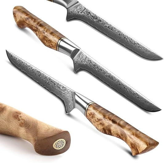 HEZHEN Damascus Boning Knife, 67 Layer Damascus Steel Fillet Knife Kitchen Knives,Figured Sycamore Wood Handle