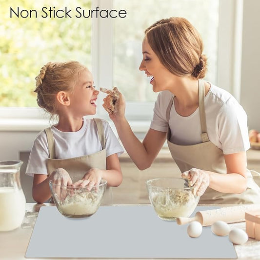 Extra Large Silicone Mat, Food-Grade Flexible Silicone Table Mats for Kids Non-Slip Placemat Waterproof Heat Insulation Countertop Protector Pastry Mat Silicone Pad, 27.6''x15.7'' Gray, 1Pcs