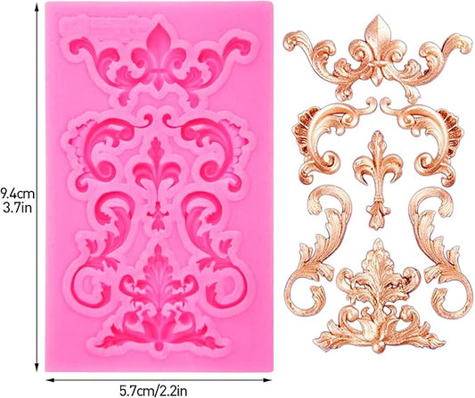 Rainmae Baroque Style Curlicues Scroll Lace Fondant Silicone Mold for Filigree Mold 3D Sculpted Flower Cake Border Decoration, Cupcake Topper, Jewelry, Polymer Clay, Crafting Projects