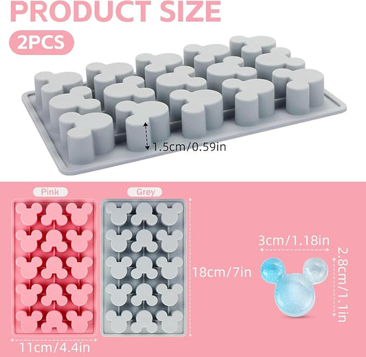 Cute Cartoon Silicone Ice Cube Molds, Reusable 15 Cavity Non-Stick Mouse Head Candy Chocolate Mold Ice Cube Trays Easy Release BPA Free Ice Mold for Kids DIY