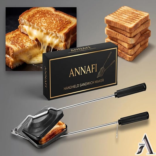 AnNafi® Sandwich Maker | Sandwich Press Grill For Gas Stove | Non Stick Hand Toaster Pan For Hot & Crisp Grilled Cheese Sandwiches & Cubano | Easy to Use Cast Iron Flying Saucer For Outside Campfire