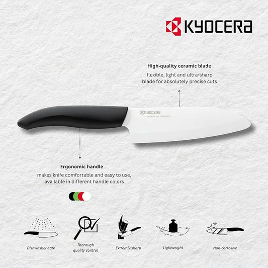 Kyocera Advanced Ceramics – Revolution Series 3-Piece Ceramic Knife Set: Includes 6-inch Chef's Knife; 5-inch Micro Serrated Knife; and 3-inch Paring Knife; Black Handles with White Blades