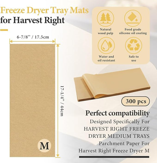 300 PCS Freeze Dryer Tray Mats for Harvest Right Dryer - Freeze Dryer Parchment Paper Set for Medium Trays - Non-Stick Baking Mats One-Off Parchment Paper Harvest Right Accessories (17" x 6.8")
