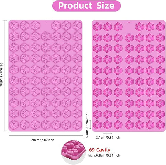 2 PCS Mini Silicone Molds, 138 Cavity Dog Paw Print Non-Stick Silicone Molds for Baking Biscuits, Cookie, Candy, Chocolate, Jelly Pet Treats Mold