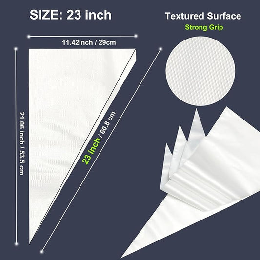 23 inch Frosting Piping Bag Disposable, AMBESTAR 200 Pieces Professional Clear Huge Thickened Cake Decorating Bag for Cream Frosting, Cakes and Cookies Decoration, Baking Lovers Accessories