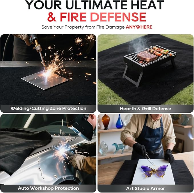 TOPDC 2 Pack Welding Blanket 12x12 Inch, High Temp Resistant Carbon Felt Pad, 5mm Thick Heat Shield Fabric Withstands 2200℉, UL94&MSDS Certified, Flexible&Cuttable for Welding Soldering Grill Firepit