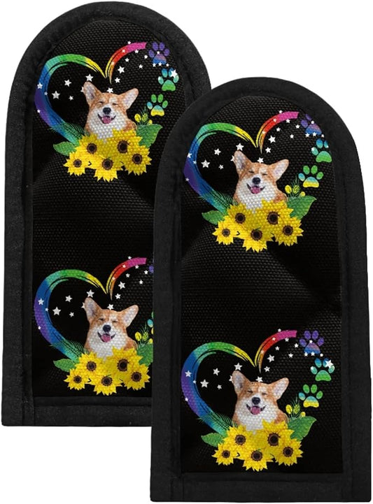 Coldinair Corgi Sunflower Love Print Hot Handle Cover Set of 2,Heat Resistant Cast Iron Skillet Holders,Pan Handle Sleeves for Kitchen Cooking Baking